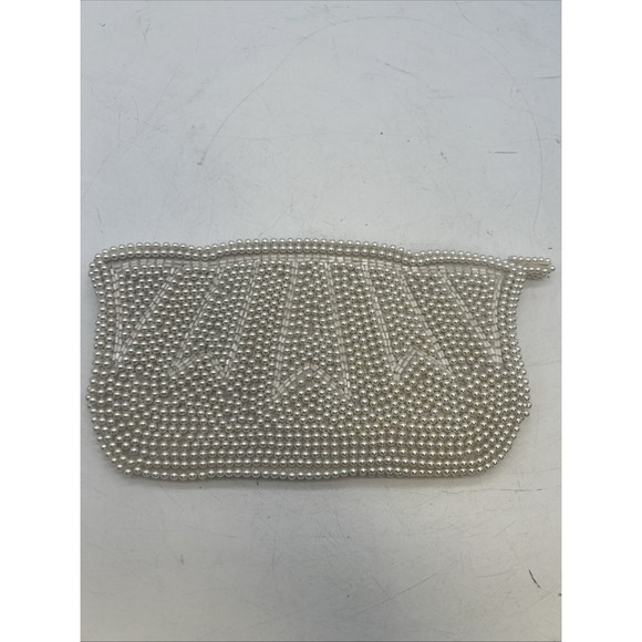 The Unbranded Brand Handbags - Vintage 1960s Ivory Cream Beaded Small Clutch Zip Hand Made Japan Wedding